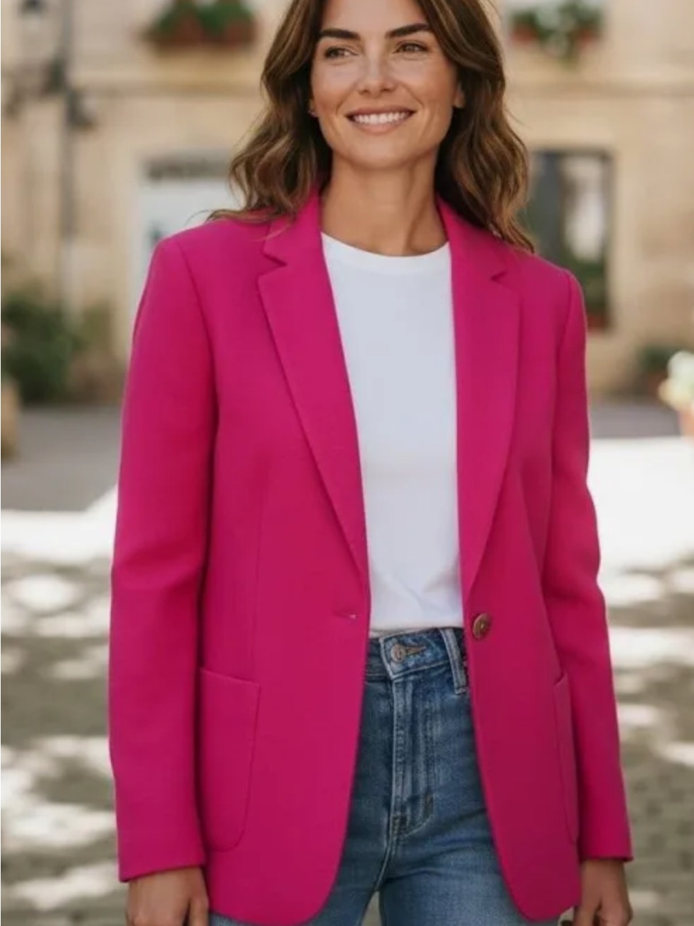Vilagallo Bright Pink Single-Button Blazer
